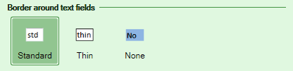 Screenshot of the Borders Around Text Fields settings in the Workbook tab of the task pane in the HTML flavor