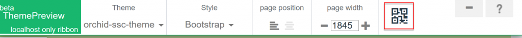 Screenshot of the QR code link in the ThemePreview toolbar