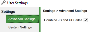 Screenshot of the Advanced Settings in the User Settings window