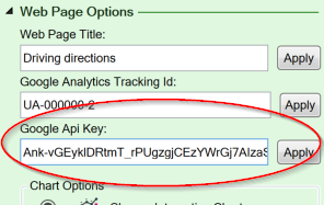 Screenshot of the Google Maps API key setting on the Workbook tab of the task pane