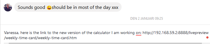 Screenshot of a Live Preview link sent with Messenger