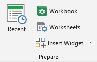Screenshot of the Prepare section of the ribbon