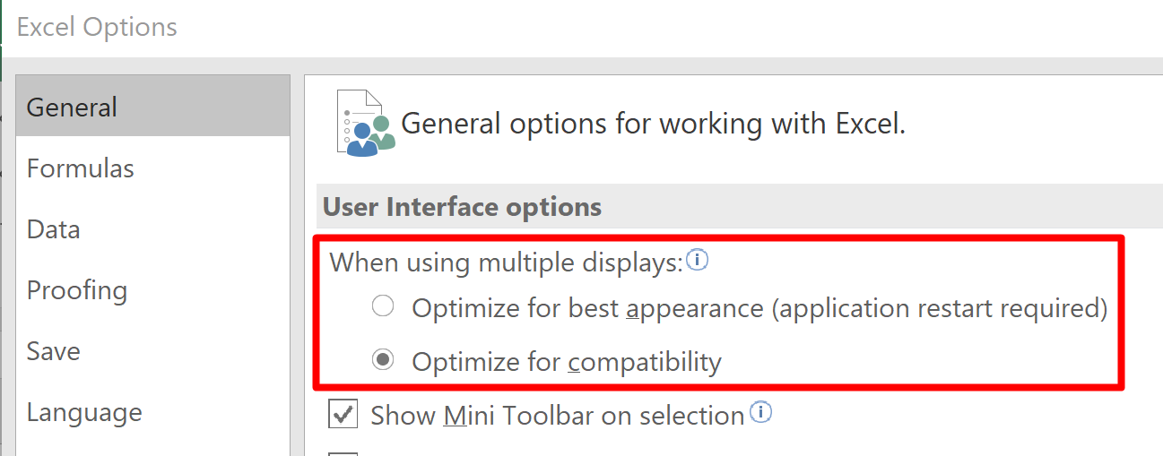 Screenshot of the high DPI setting for multiple displays