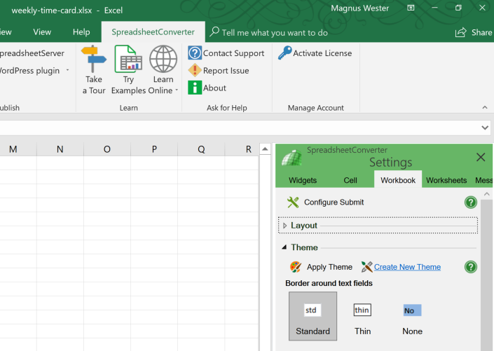 Screenshot of the Workbook tab with the compatibility mode for multiple displays