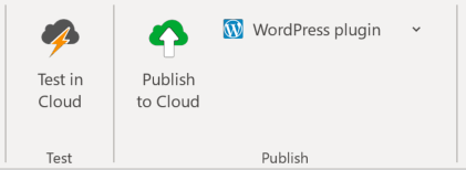Screenshot of the Test and Publish sections of the ribbon