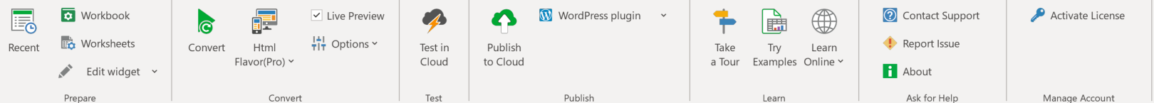 Screenshot of the ribbon menu in Excel